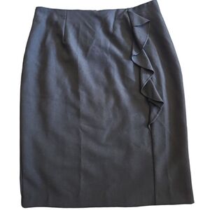 Black Pencil Skirt with Front Ruffle, Has Back Slit and Back Zipper, Siz…